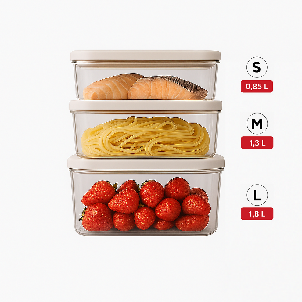 Set med 3 vakuumbehållare (S, M, L) i högkvalitativ SAN-polymer, BPA-fria