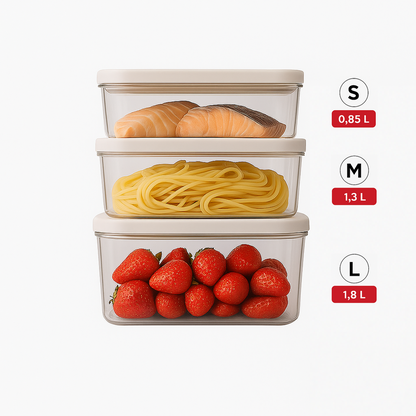 Set med 3 vakuumbehållare (S, M, L) i högkvalitativ SAN-polymer, BPA-fria